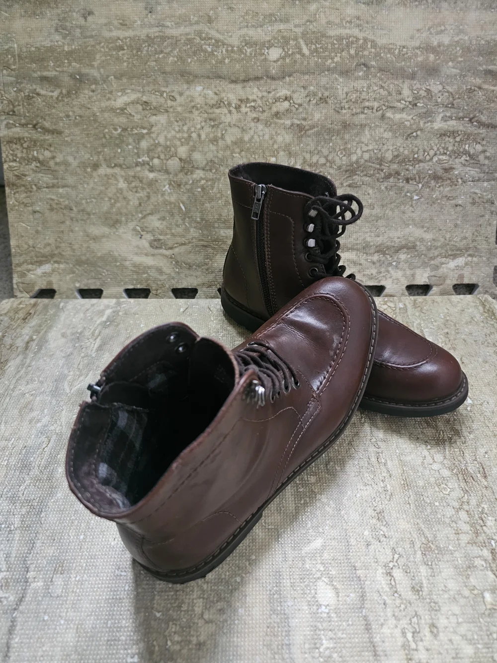 Alfani Men's Brown Leather Lace-Up Side-Zip Boots